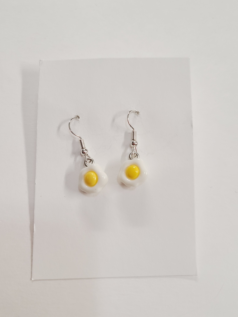 Novelty Fried Egg Dangle Earrings - White & Yellow